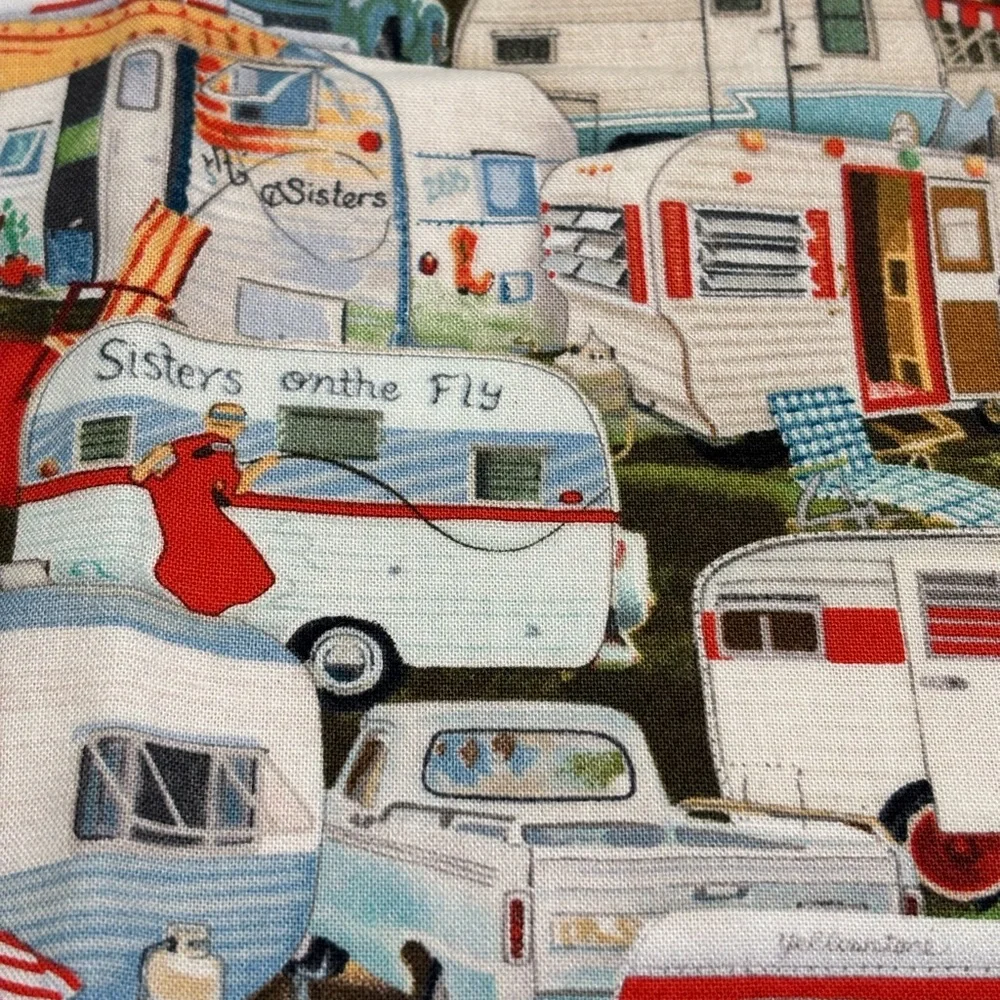 Colorful Vintage Travel Trailer Camper Print Fabric Placemats Set of 2 USA‎